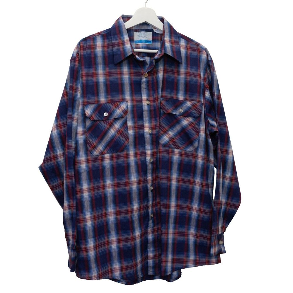 Vintage Sears Fieldmaster Plaid Flannel Button Shirt XL USA Workwear Lumberjack